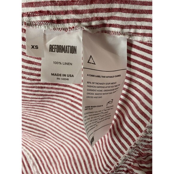 Reformation XS Kelsey Dress Red & White Linen Stripes Ruffles Mini Wrap Dress - Picture 9 of 10